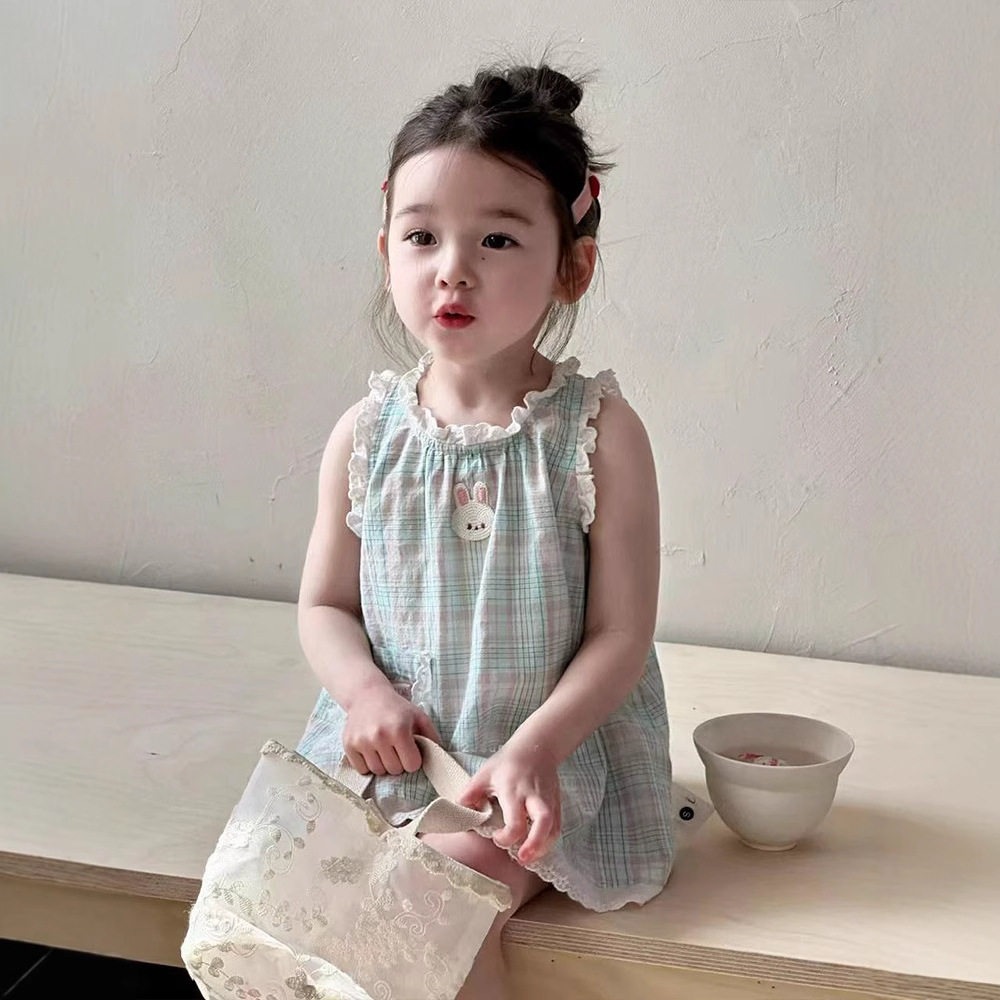 【现货】女童童裙2026夏季蕾丝花边背心裙女童洋气可爱兔子连衣裙