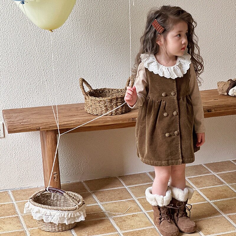 女童春秋季背心裙子2026新款儿童韩版灯芯绒女宝宝春装甜美连衣裙