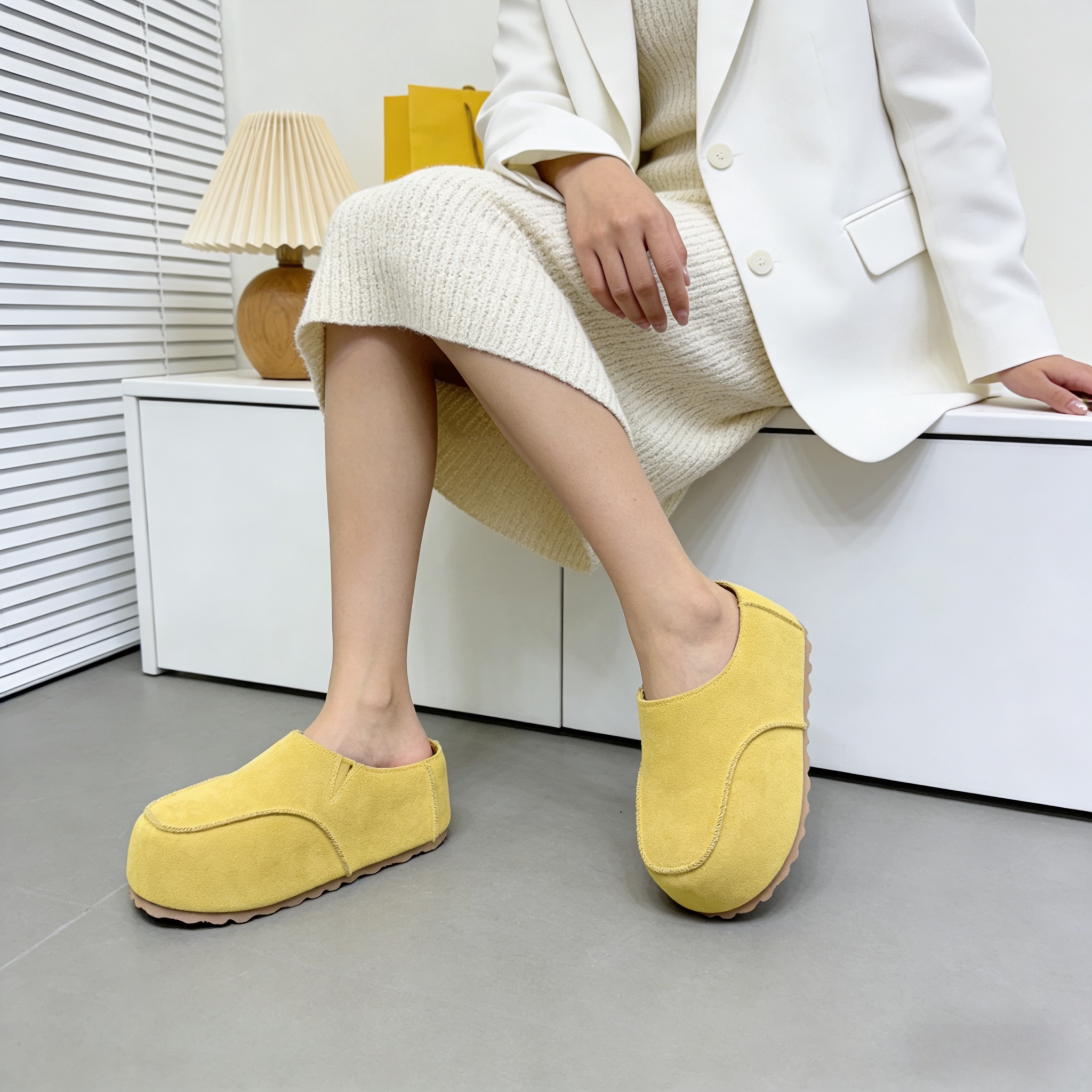 牛皮版~欧货卡皮巴拉大头厚底松糕一脚蹬勃肯半拖鞋面包鞋女鞋托