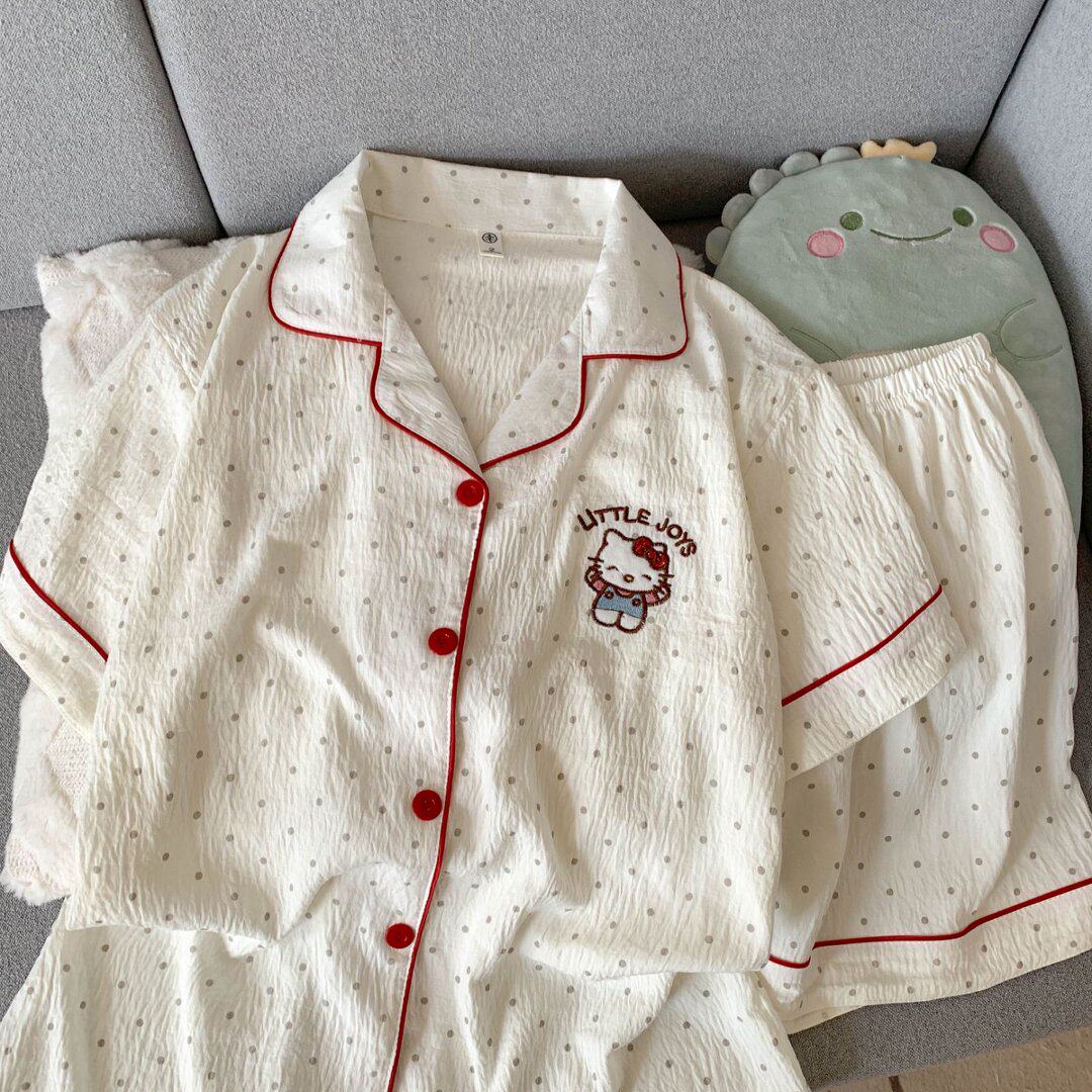 HelloKitty睡衣女款2026新款夏短袖短裤套装宽松显瘦云朵棉家居服