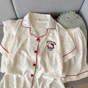 HelloKitty睡衣女款2026新款夏短袖短裤套装宽松显瘦云朵棉家居服