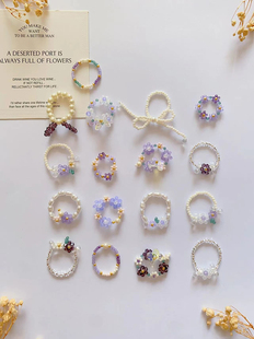 紫色鸢尾 多巴胺小花新款手工制作串珠戒指清新女孩时尚简约指环