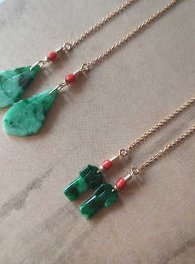 [观心]天然翡翠A货羽毛/旗袍耳线