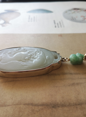 [观心]和田玉双鱼戏水坠玛瑙项链