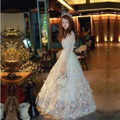 2017春装新款泰国潮牌名媛气质高腰蝴蝶刺绣度假连衣裙夏仙女长裙