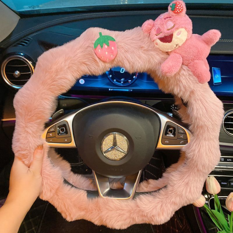 汽车方向盘套女神款高级感冬天可爱保暖装饰毛毛加热防滑车载把套