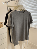 气质灰色圆领短袖 t恤女 百搭显瘦小个子刺绣正肩磨毛棉休闲tee夏
