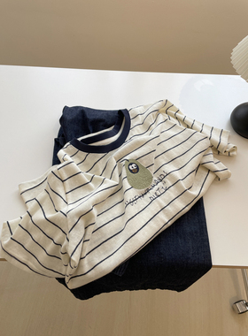 韩系减龄鸭梨条纹短袖t恤女！夏轻薄透气百大圆领宽松休闲上衣Tee