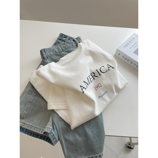 美式复古字母印花短袖t恤女！夏季百搭宽松显瘦水洗棉圆领休闲Tee