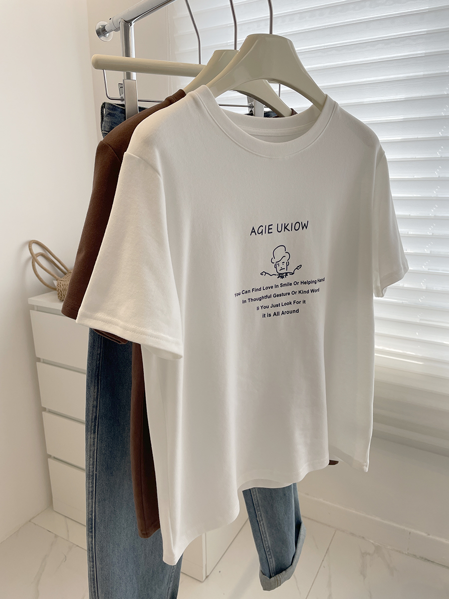 小字母卡通印花短袖T恤女