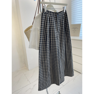 日系复古格子阔腿裤女!夏季百大小个子遮胯显瘦梨型裤休闲九分裤