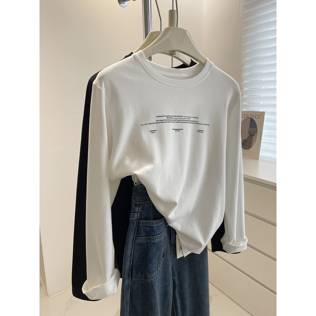 软糯磨毛棉字母印花长袖打底衫