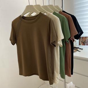 薄款 夏季 韩版 圆领短款 T恤女 自留推 休闲上衣小个子短袖 颜色好看