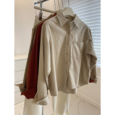 复古显白灯芯绒长袖衬衫