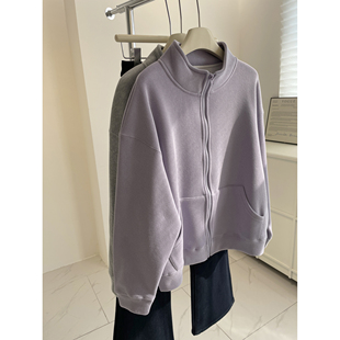 卫衣 秋冬简约百搭加厚休闲开衫 显白香芋紫 立领加绒拉链外套女