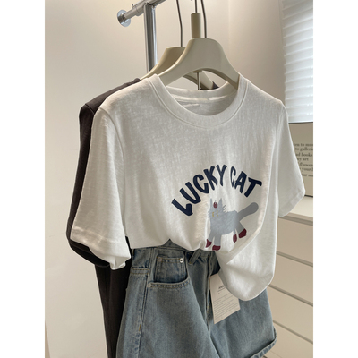 韩系卡通小猫印花短袖t恤