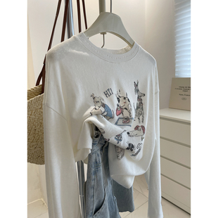 套头防晒衫 趣味狗狗 夏慵懒宽松大版 t恤女 上衣 卡通减龄印花长袖