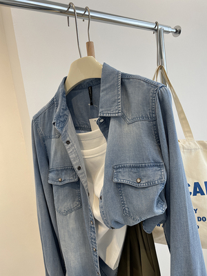 软绵浅蓝色天丝牛仔衬衫薄外套