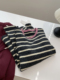 软乎乎 女 打底衫 兔毛绒撞色领口宽条纹长袖 韩系慵懒宽松针织衫