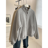 小暖炉 显瘦小个子休闲卫衣拉链衫 加厚羊羔绒立领外套女 24冬季