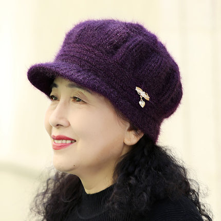 老人帽子女秋冬新款针织百搭时尚妈妈帽中老年加厚加绒保暖毛线帽