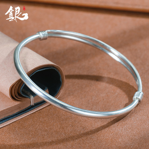 S999足银实心脚镯推拉脚手镯纯银素圈手工脚镯可加铃铛定制经典款