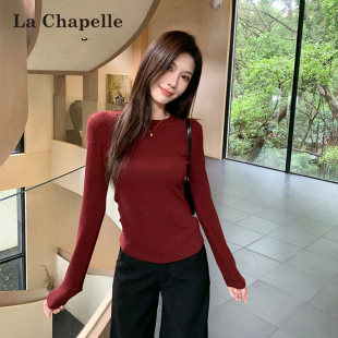 拉夏贝尔2025新款安可拉红早秋打底衫女内搭修身显瘦长袖t恤上衣
