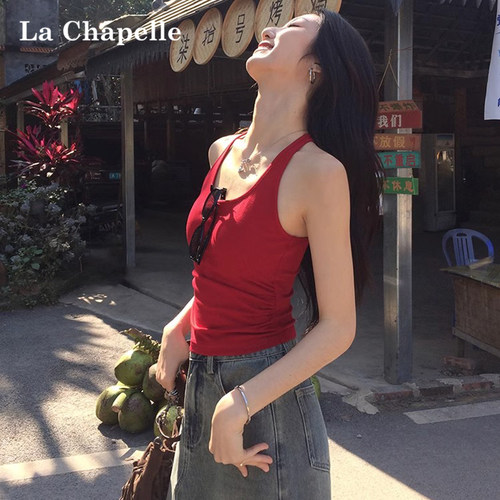 拉夏贝尔带胸垫吊带背心女内搭夏