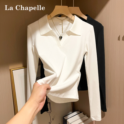 拉夏贝尔Polo领打底衫女长袖T恤