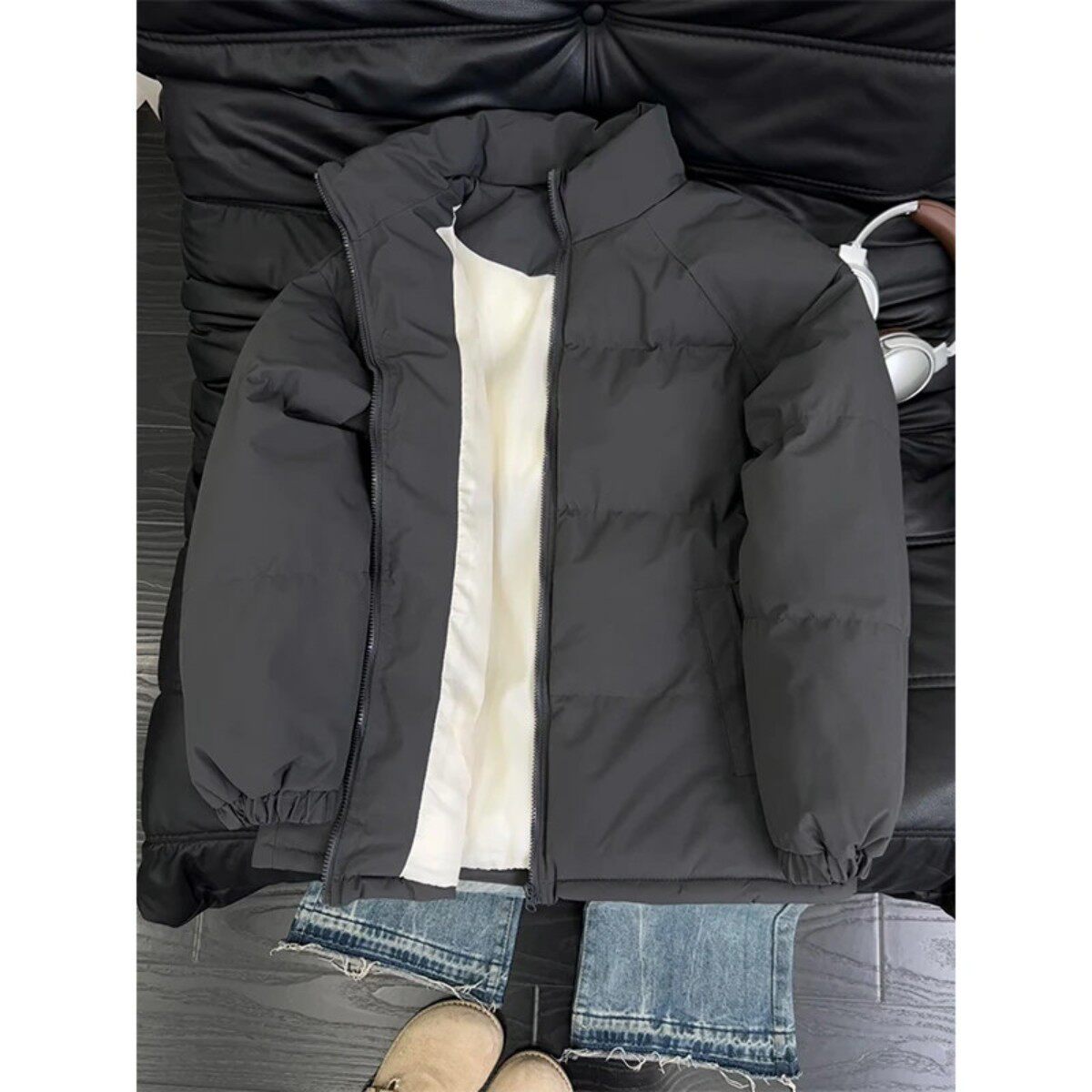 深灰色短款立领羽绒棉服男冬季加厚保暖棉袄cleanfit晋江棉衣外套