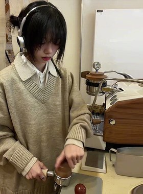 stay the night假两件v领毛衣男女款秋冬季慵懒高级感氛围针织衫