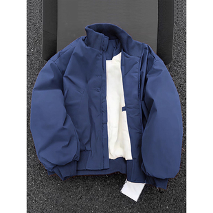 cleanfit藏青色羽绒服男冬季加厚美式飞行员棉服短款立领廓形外套