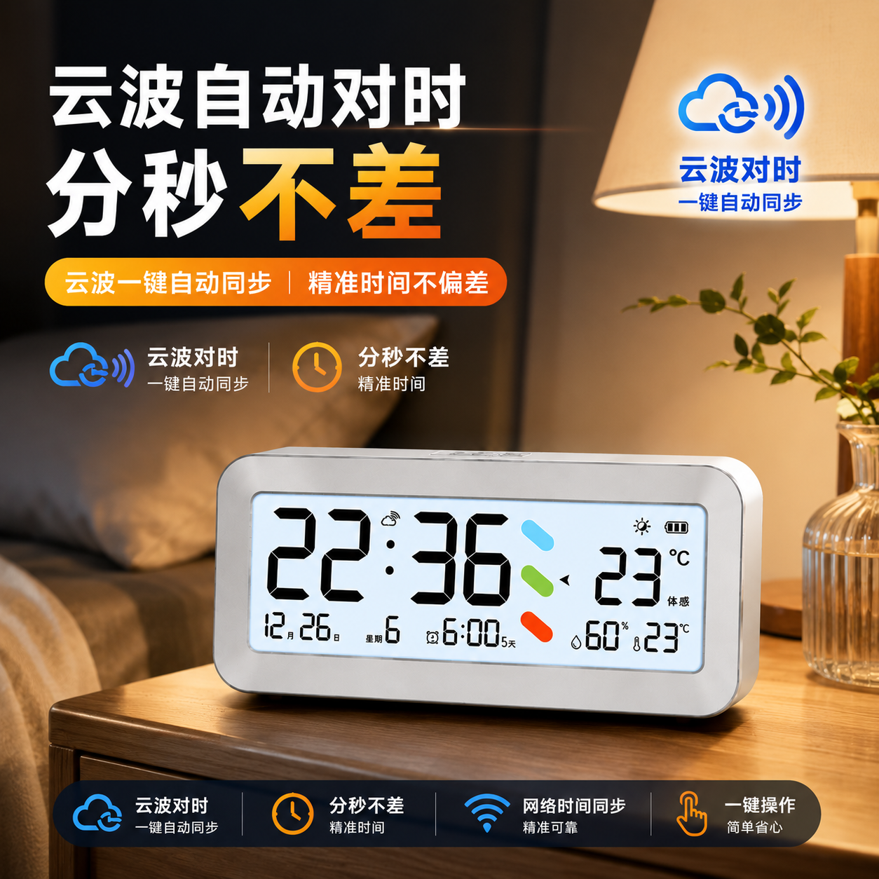 TIMESS自动对时智能闹钟学生起床神器初中生专用儿童电子强力叫醒