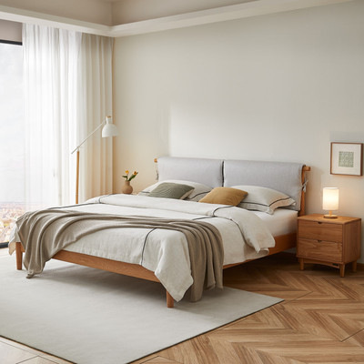 全友家居正品 门店同款 晓识木 原木风 801101HK 实木双人床1.8米