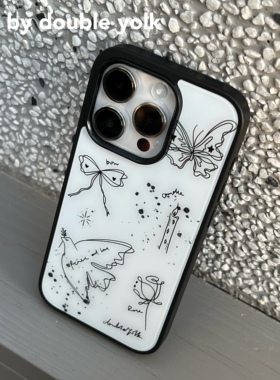 原创小众简约ins风手绘黑白线条画手机壳适用于iphone17promax亮面亚克力黑边pc壳16pro