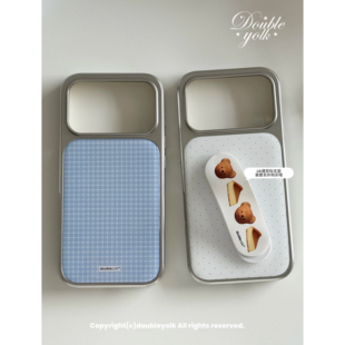 16pm 16pro 原创ins风简约波点格纹电镀银边滴胶壳适用于苹果17pm 17pro