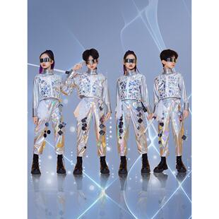 儿童科技激光服装机器人舞蹈服装儿童节未来主义t台银色宇宙表演