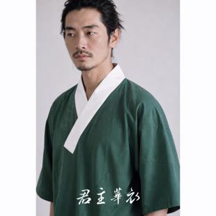 君主华衣交领右衽汉服T恤红色绿色明制汉服短袖夏天汉服男女