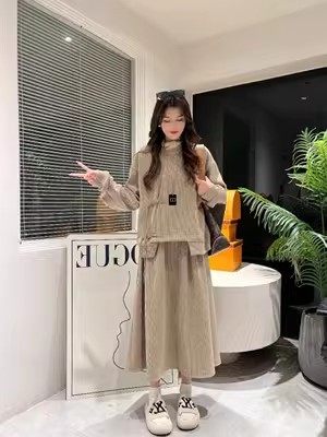 设计感新中式国风套装女秋冬加绒设休闲时尚盘扣上衣半身裙两件套