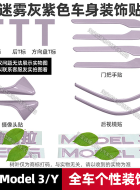 适用于特斯拉焕新版modely3汽车车标贴车身装饰贴迷雾灰紫色tesla