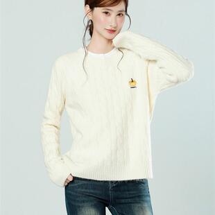 白色麻花长袖加厚针织毛衣内搭打底衫刺绣秋冬季新款可外穿上衣女