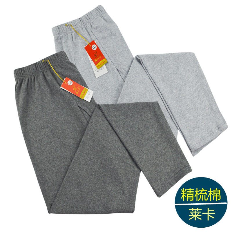 男士莱卡棉秋裤高腰纯棉线裤中青年打底棉毛裤纯色衬裤内穿加大码