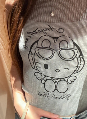 Brandy vm bm灰色甜酷无袖针织背心Kitty凯蒂猫内搭外穿上衣