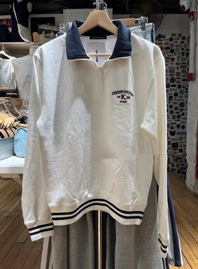 Brandy BM新款撞色翻领polo卫衣美式复古学院风刺绣半拉链卫衣
