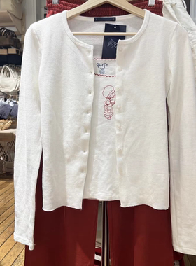 brandy春秋季新款白色华夫格纯棉长袖T恤女开衫bm纯色百搭上衣潮