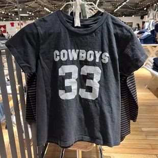 女夏季 Brandy新款 黑色COWBOYS 33印花纯棉短袖 宽松柔软T恤bm上衣