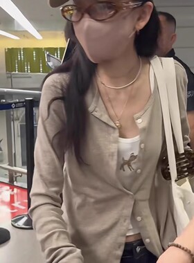 brandy BM宋祖儿同款燕麦色素雅圆领长袖针织开衫毛衣薄外套