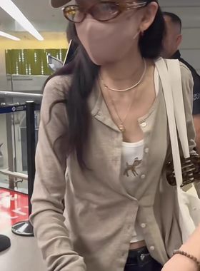 brandy BM宋祖儿同款燕麦色素雅圆领长袖针织开衫毛衣薄外套