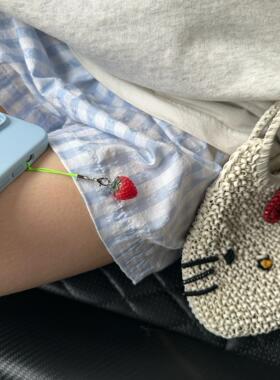 Brandy girl bm蓝色格子短裤休闲松紧腰外穿家居2024夏季新款