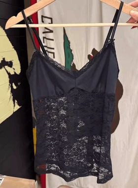 Brandy新款V领蕾丝蝴蝶结吊带背心女夏季内搭bm透视薄款显瘦上衣